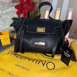 VALENTINO CAMILA Black Bag Satchel with Gold Accents
